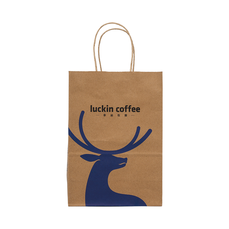 カラープリントクラフト紙手持ちティー飲料バッグ